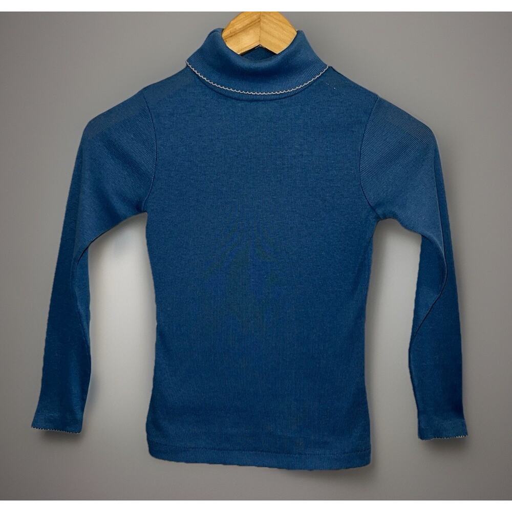 Vtg 70s 80s Garanimals Turtleneck Blue Scalloped Neck & Hem Hippo - Girls Sz. 12